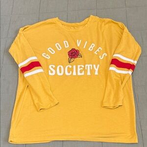 Medium Yellow 'Good Vibes Society' Long Sleeve Shirt